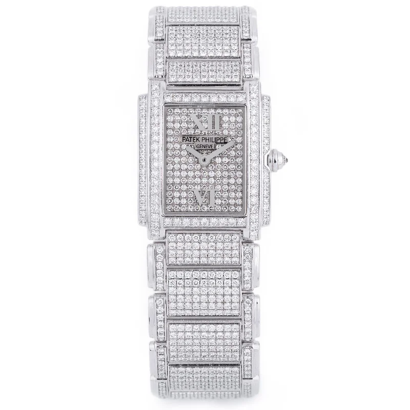 Men's Patek Philippe Watches with Vintage Inspiration-Patek Philippe Twenty-4 | REF. 4908/50G | 18k White Gold | Full Pavé Diamonds