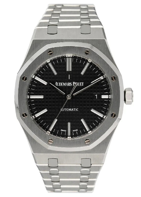 Men's Audemars Piguet Birthday Design Watches-Audemars Piguet 15400ST Black Dial Steel Mens Watch Box Papers