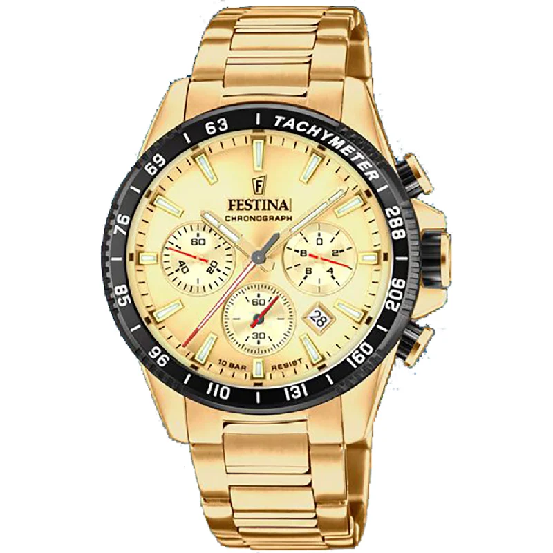 Men's Thick Case Dress Watches for Bold Statement-Festina Timeless Chrono Men's Gold Watch F20634/6