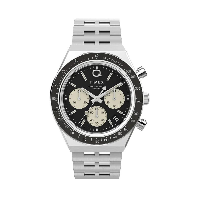 Men's Chronograph Watches for Adventure Seekers-Q Timex Chronograph 40mm Stainless Steel Band