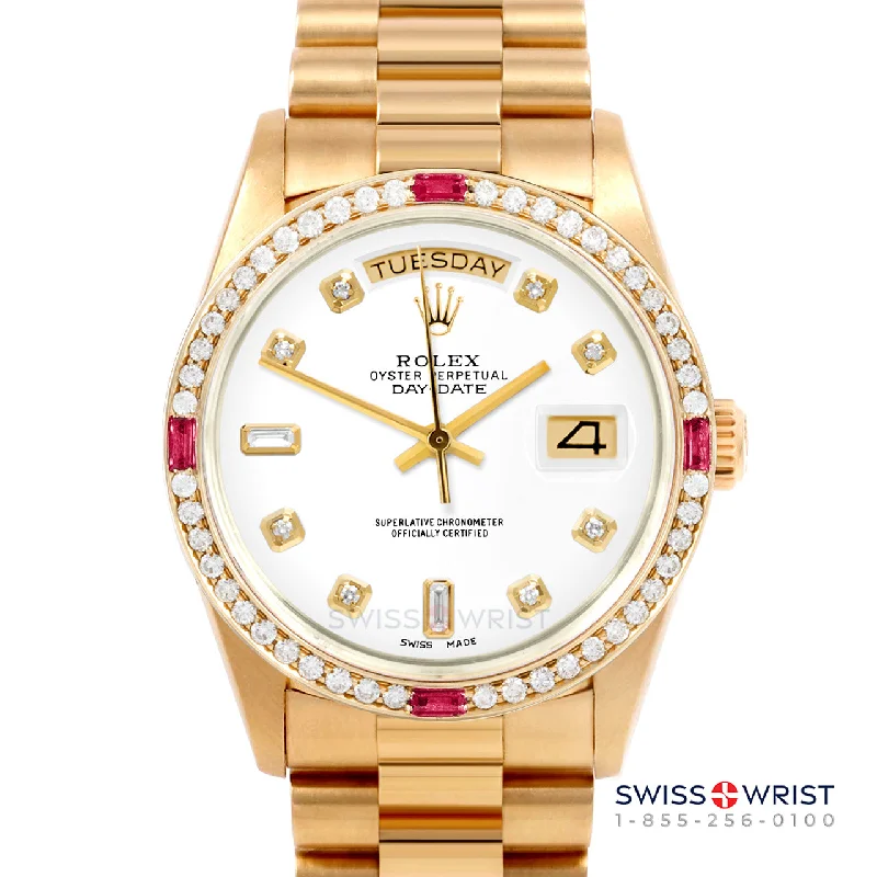 men's Rolex watches with California dial -​Rolex Day-Date 36mm | 18038-WHT-DIA-AM-4RBY-PRS