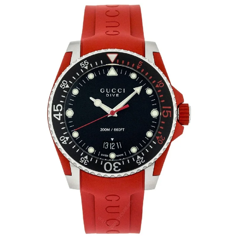 Men's Chronograph Watches for Pilots-Gucci Men's YA136309 Dive Red Rubber Watch