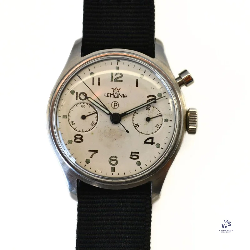 Men's Military Watches for Law Enforcement-Lemania - HS9 Single Pusher Chronograph - Caseback 0552/924 - Royal Naval Fleet Air Arm - c.1950s