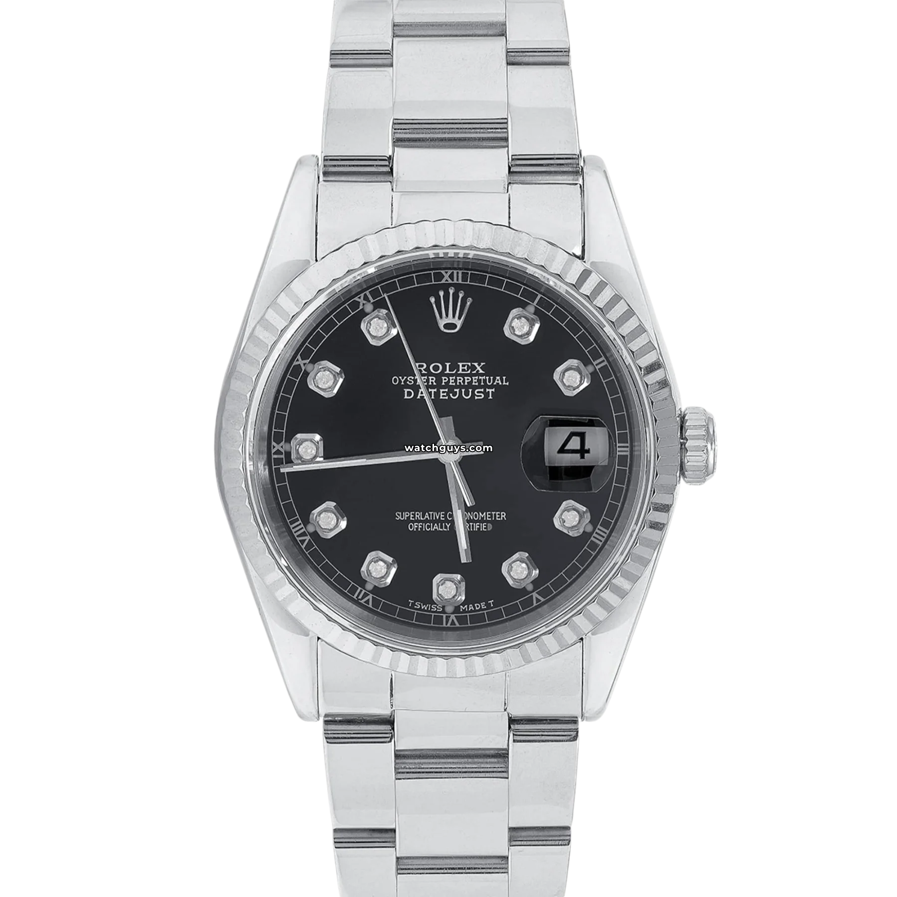 Women's Rolex Oval Case Watches-Rolex Datejust 16220 Black Diamond Dial