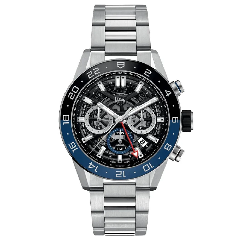 Women's Chronograph Watches with Smart Features-TAG Heuer Carrera GMT 45mm Skeleton Dial Automatic Chronograph Gents Watch CBG2A1Z.BA0658