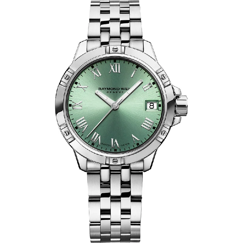 Men's Tonneau Case Style Dress Watches for Art Deco Style-Raymond Weil Tango  Ladies  Green Watch 5960­-ST-­00520