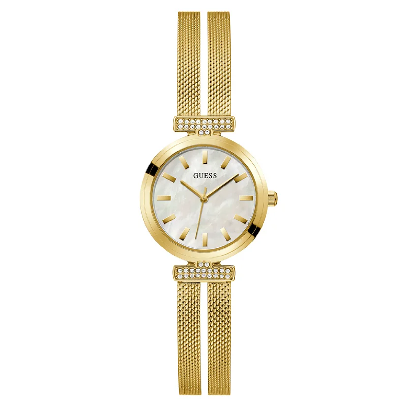 Women's Pilot Watches with Italian Made Design-Guess Array White Dial Women 21mm
