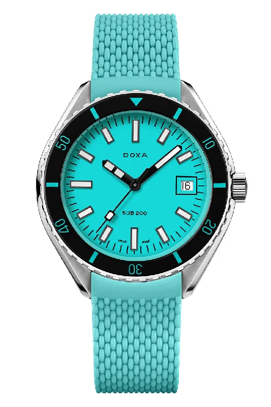 Men's Mechanical Dress Watches with Skeleton Dial-Doxa Sub 200 Aquamarine 799.10.241.25