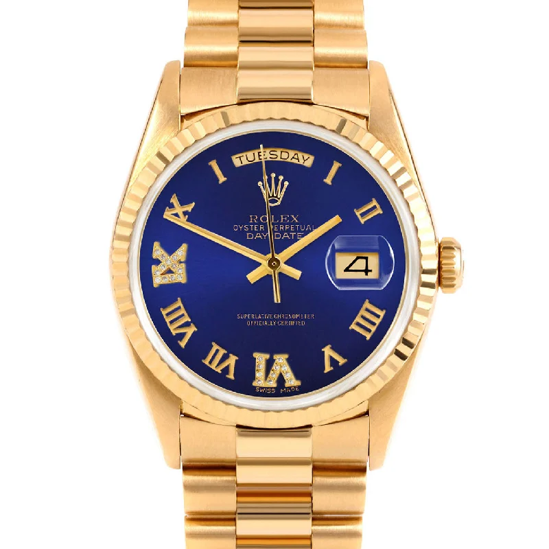 men's Rolex watches with engine-turned bezel -​Rolex Day-Date 36mm | 18238-BLU-RDR69-FLT-PRS
