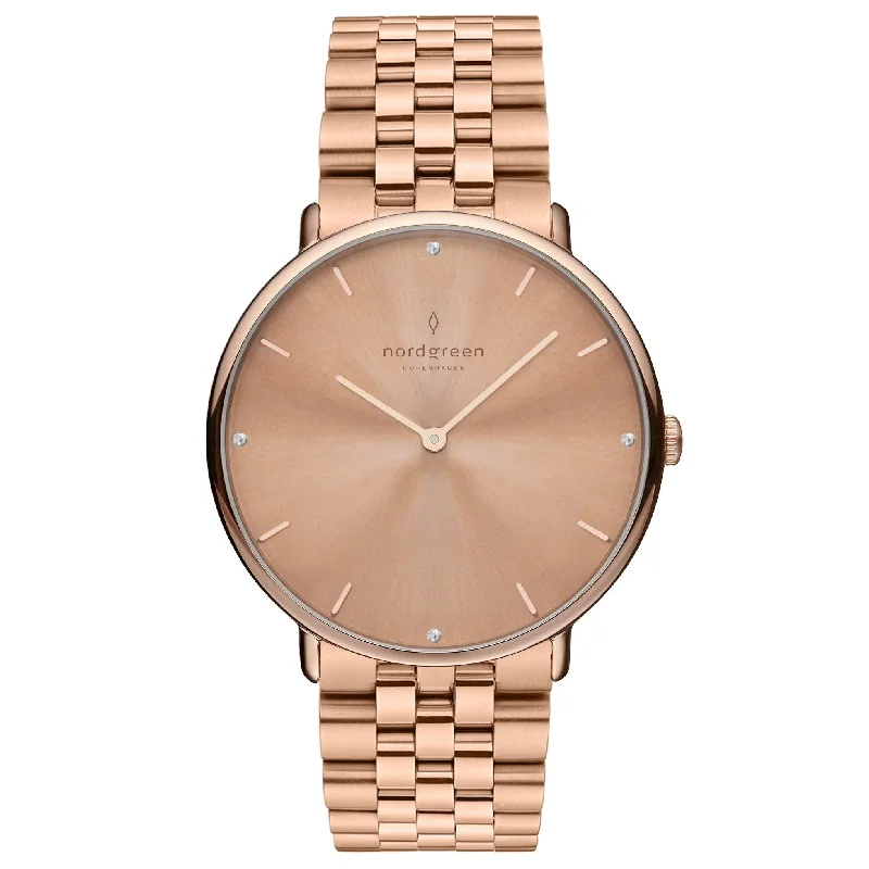 Men's Large Size Style Dress Watches for Big Wrist-Nordgreen Native Rose Gold Stainless Steel 32mm Rose Gold Case Watch