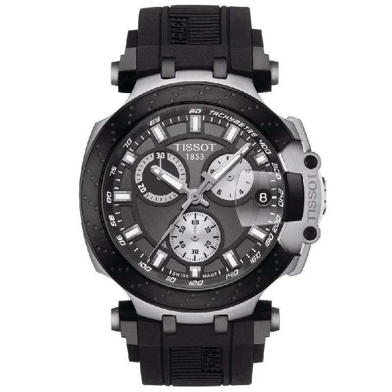 Women's Chronograph Watches with Thermometer Function-Tissot T-Race Chronograph 43mm Anthracite Dial Black PVD Steel Quartz Gents Watch T1154172706100