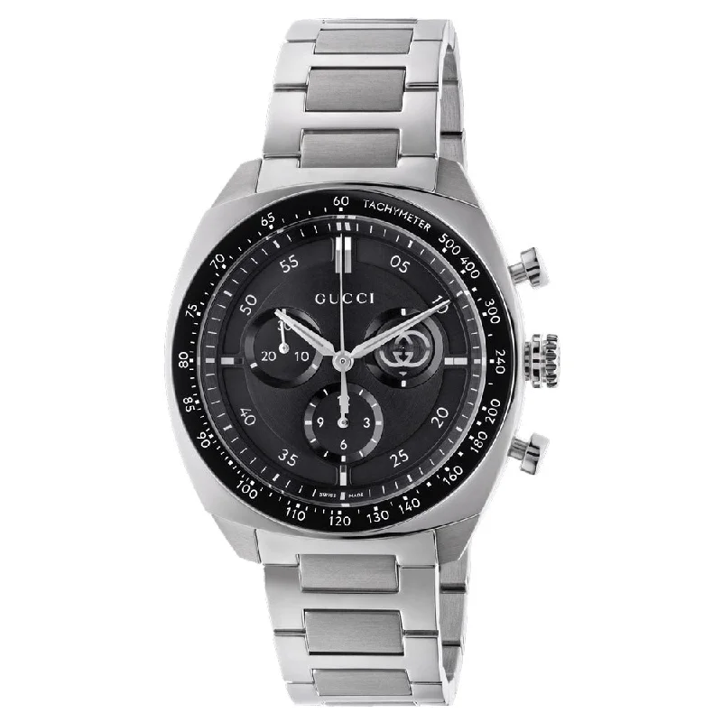Women's Chronograph Watches with Advanced Materials-Gucci Interlocking 41mm Black Dial Quartz Chronograph Gents Watch YA142316
