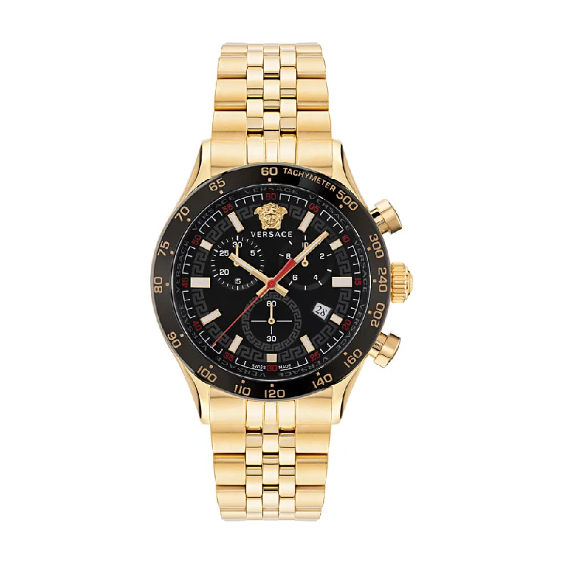 Women's Chronograph Watches for Special Occasions-Versace Hellenyium Black Dial Round Case Swiss Quartz Chronograph Men Watch