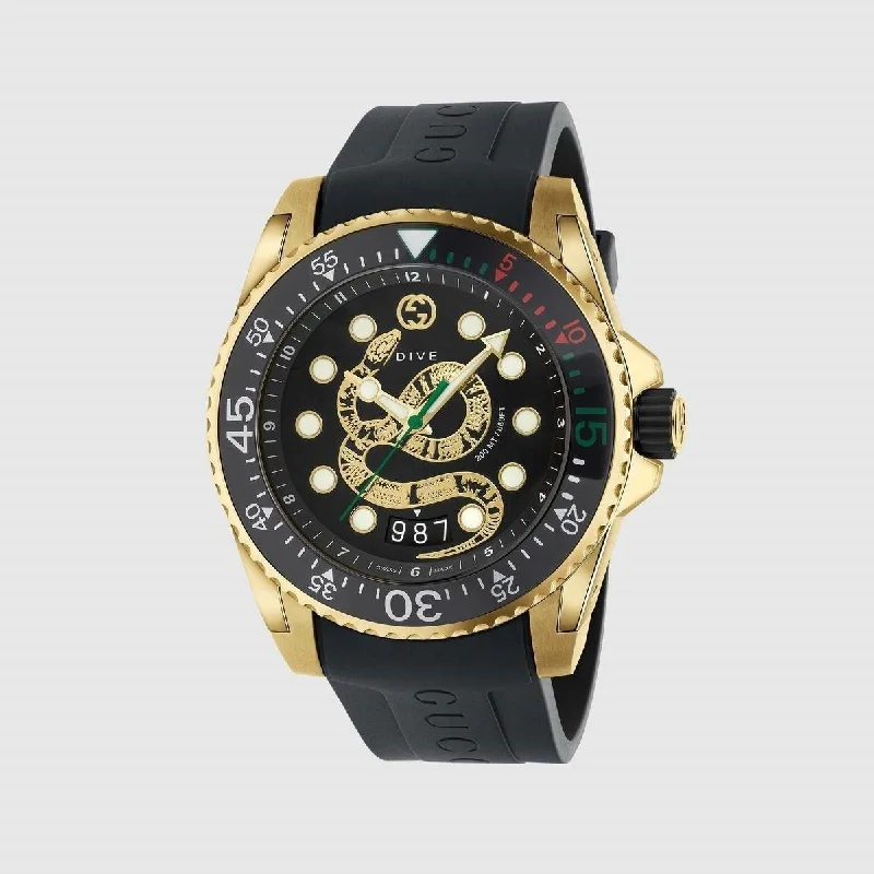 Men's Chronograph Watches with Morse Code Feature-Gucci Men's YA136219 Dive Black Silicone Watch