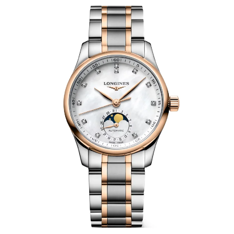 Women's Pilot Watches with Monogrammed Style Inspiration-Longines Master Collection White Mother-Of-Pearl Dial Women 34mm