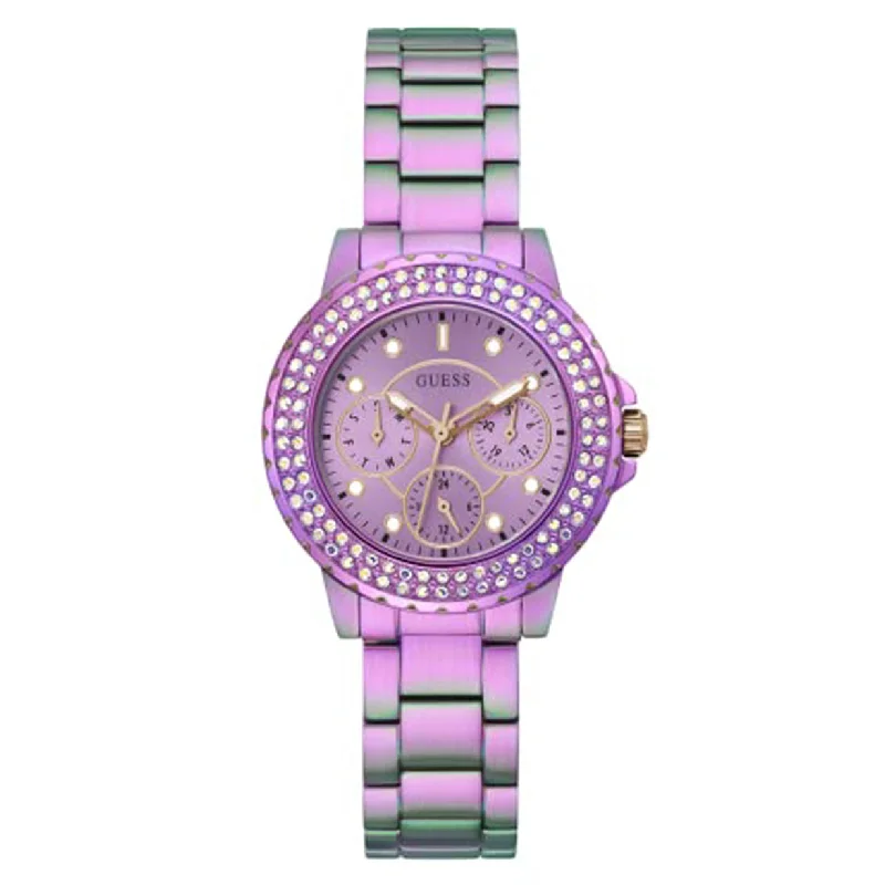 Women's Pilot Watches with Luxury Style Inspiration-Guess Crown Jewel Purple Dial Women 36mm