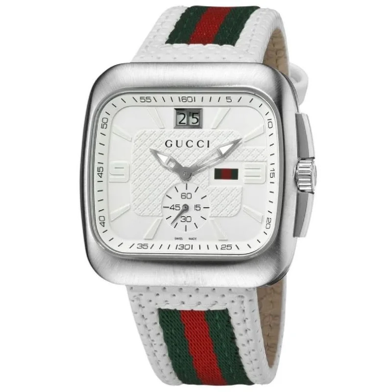 Men's Chronograph Watches with Date Display-Gucci Men's YA131303 Coupe Red green and white Leather Watch