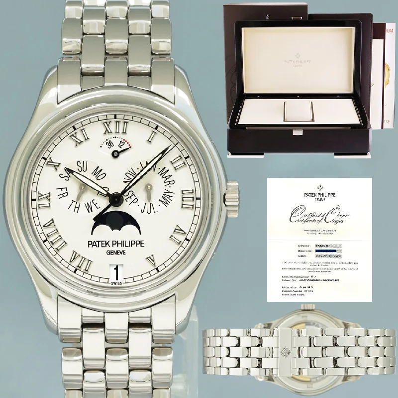 Patek Philippe Classic Design Watches for Women-MINT PAPERS Patek Philippe 5036G White Gold 37mm Annual Calendar Moon Phase Watch