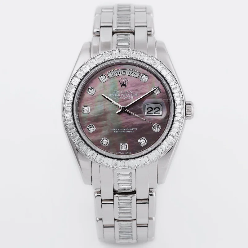 men's Rolex watches with diamond accents -​Rolex Day-Date Masterpiece 39 | REF. 18956 | Platinum | Black Mother of Pearl Diamond Dial | Diamond Bezel & Bracelet | 2000