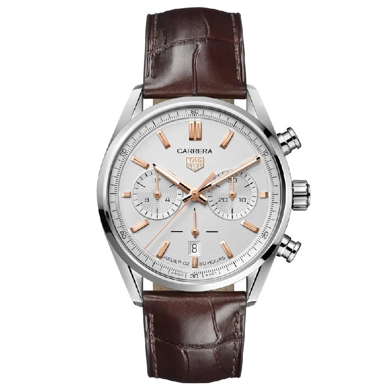 Women's Automatic Chronograph Watches-TAG Heuer Carrera 42mm White Dial Automatic Chronograph Gents Watch CBN2013.FC6483