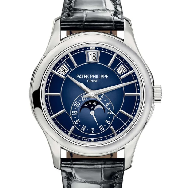 Men's Patek Philippe Sky Moon Tourbillon Watches-Patek Philippe Complications Annual Calendar White Gold Blue Dial 5205G-001
