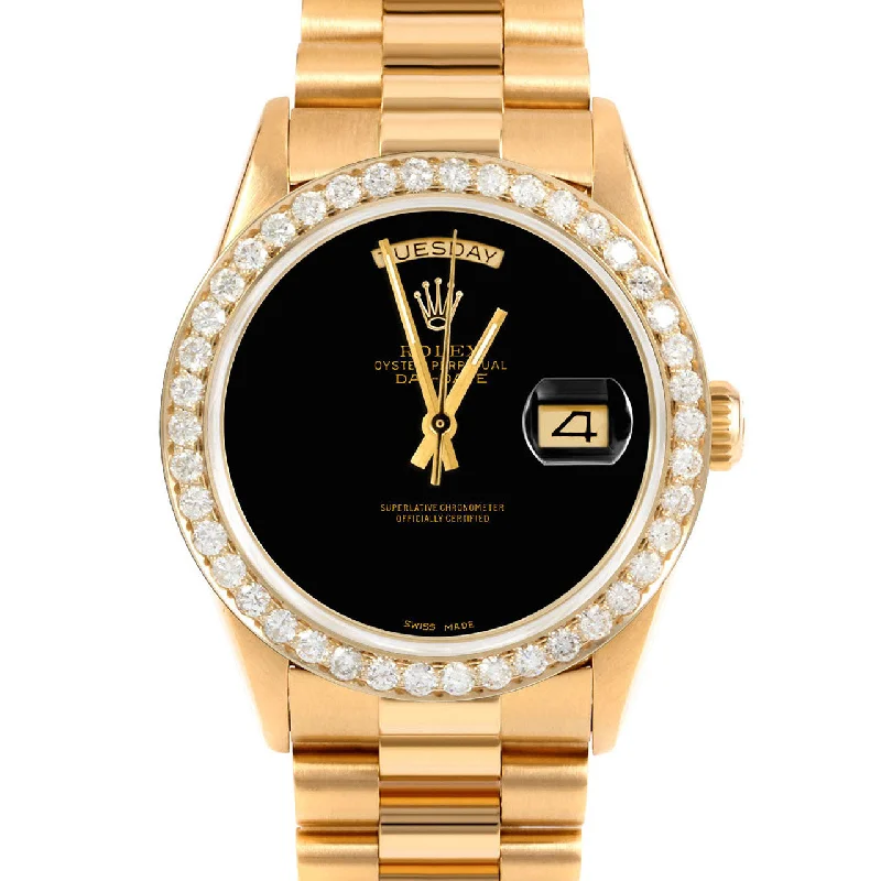 men's Rolex watches with enamel dial -​Rolex Day-Date 36mm | 18238-BLK-NOHM-25CT-PRS