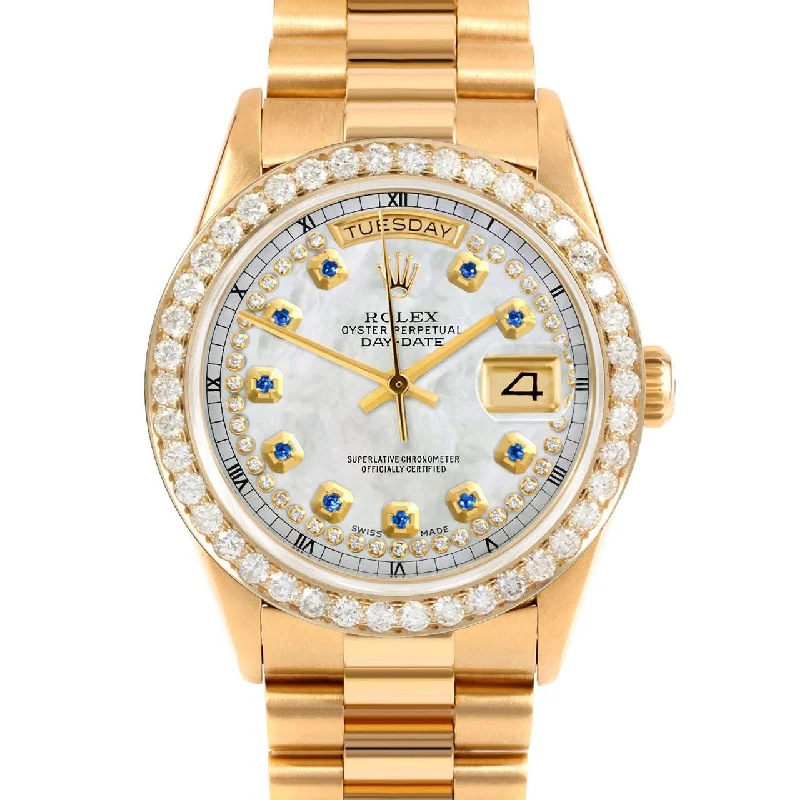 men's Rolex watches with hobnail dial -​Rolex Day-Date 36mm | 18238-WMOP-STRS-25CT-PRS