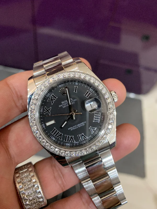 men's Rolex watches with waffle dial -​Rolex 116300 Datejust II Stainless Steel 41mm with diamond bezel