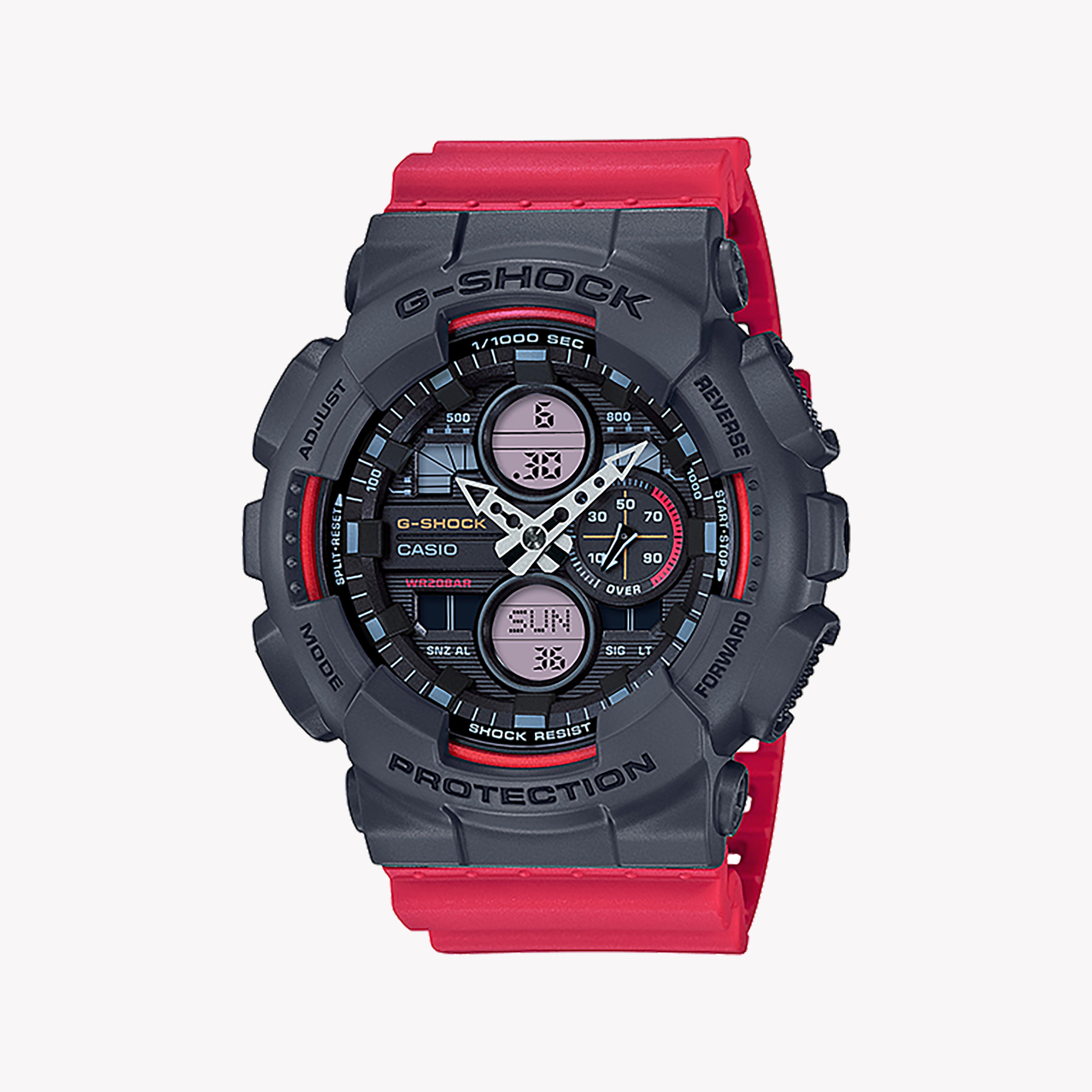 Men's Digital Watches for Orienteering-CASIO G-SHOCK GA-140-4ADR BOLD ADVENTURER - RED RESIN MEN'S WATCH with Digital Dial & 200m Water Resistance