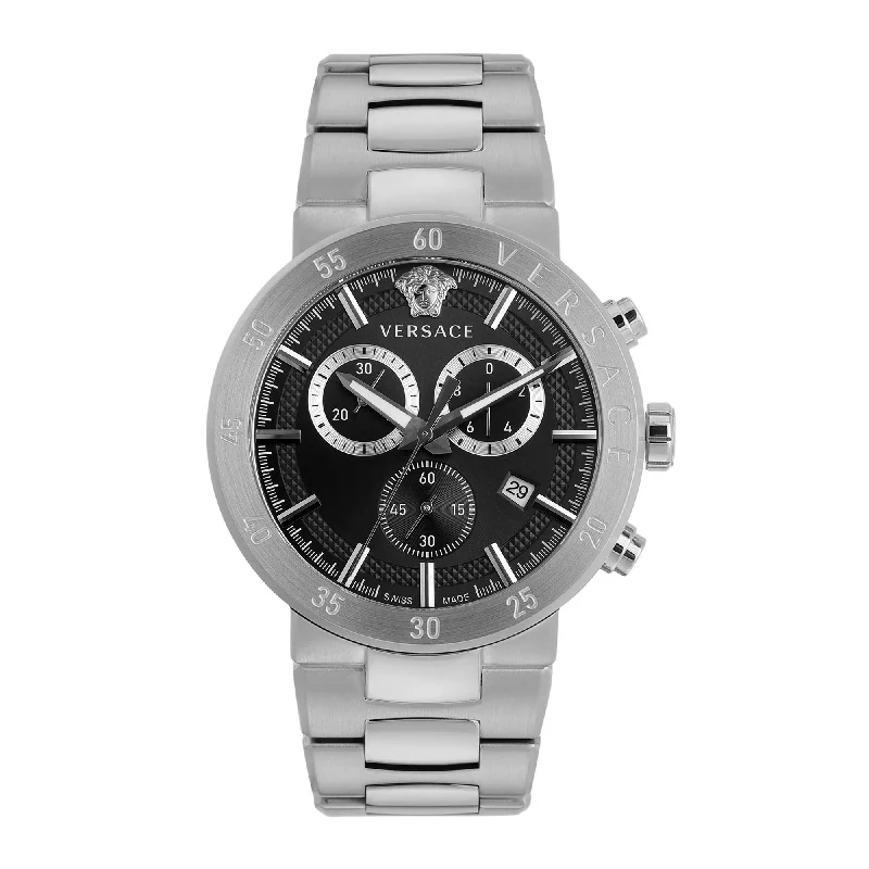 Women's Chronograph Watches for Temperature Monitoring-Versace Black Dial Chrono Quartz Analog Men Watch