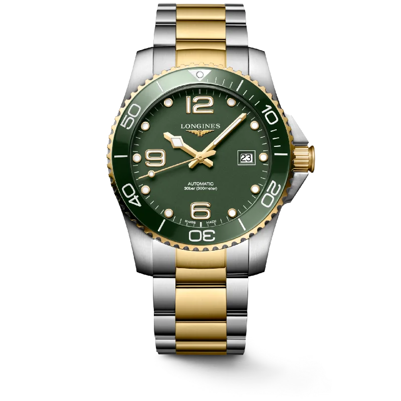 Women's Pilot Watches with Barometer Calibration-Longines Hydroconquest Green Matt Dial Men 41mm