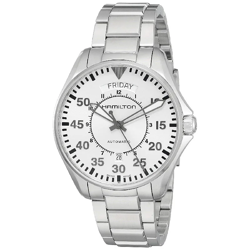 Men's Chronograph Watches with Morse Code Feature-Hamilton Men's H64615155 Pilot Day Date Automatic Stainless Steel Watch