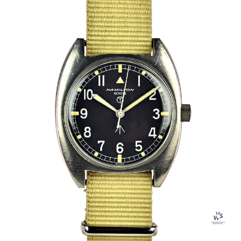 Men's Military Watches for Impact Detection-Hamilton Geneve 6BB - Military Issued Royal Airforce Watch - Tritium Dial - 1975