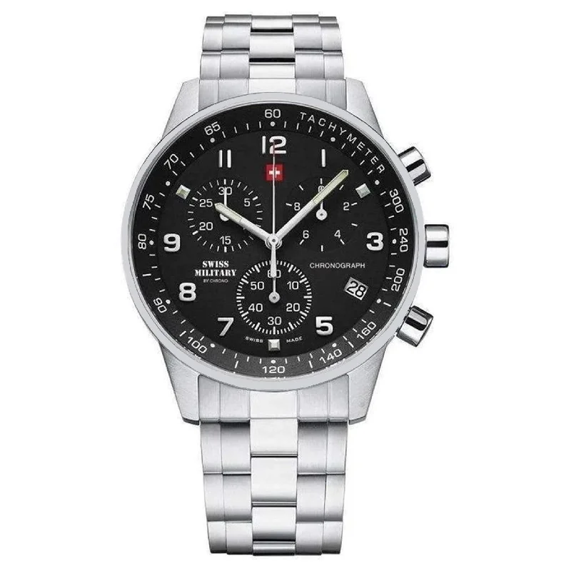 Men's Military Watches with International Cooperation-Swiss Military Chronograph Stainless Steel Men's Watch - SM34012.01