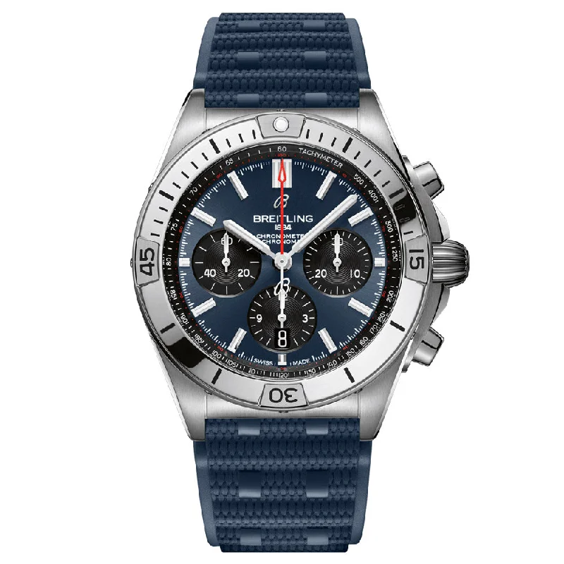 Women's Chronograph Watches with Countdown Timer-Breitling Chronomat B01 42mm Blue Dial Automatic Chronograph Gents Watch AB0134101C1S1