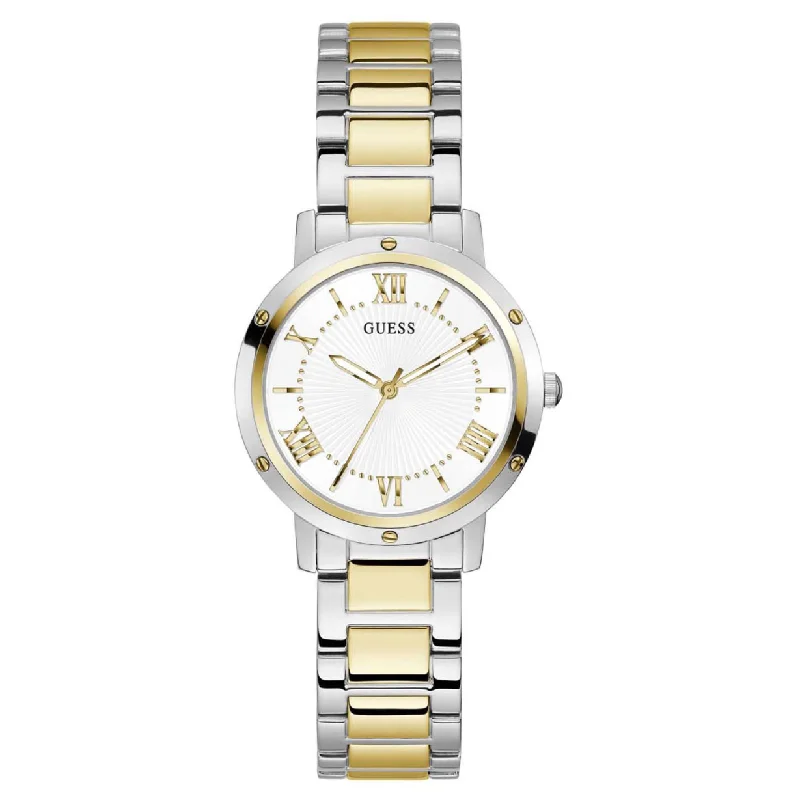 Women's Pilot Watches with Engraved Style Inspiration-Guess Dawn White Dial Women 34mm