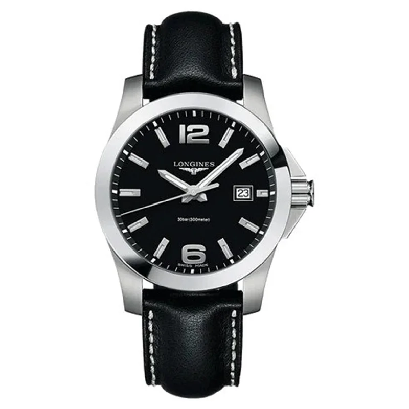 Women's Pilot Watches with Morse Code Feature-Longines Conquest Black dial Men 41mm