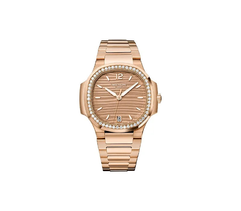 Men's Patek Philippe Watches with White Gold Cases-35mm 18k Rose Gold Golden Brown Dial Diamond Bezel