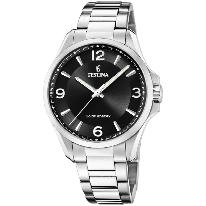 Men's European Made Dress Watches for Sophistication-Festina Solar Energy Men's Black Watch F20656/4