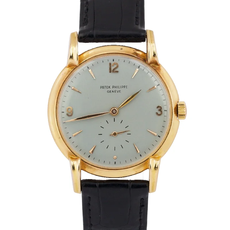 Women's Patek Philippe International Brand Style Watches-VINTAGE Patek Philippe Calatrava 35mm SILVER Manual 18K Rose Gold Leather 2420