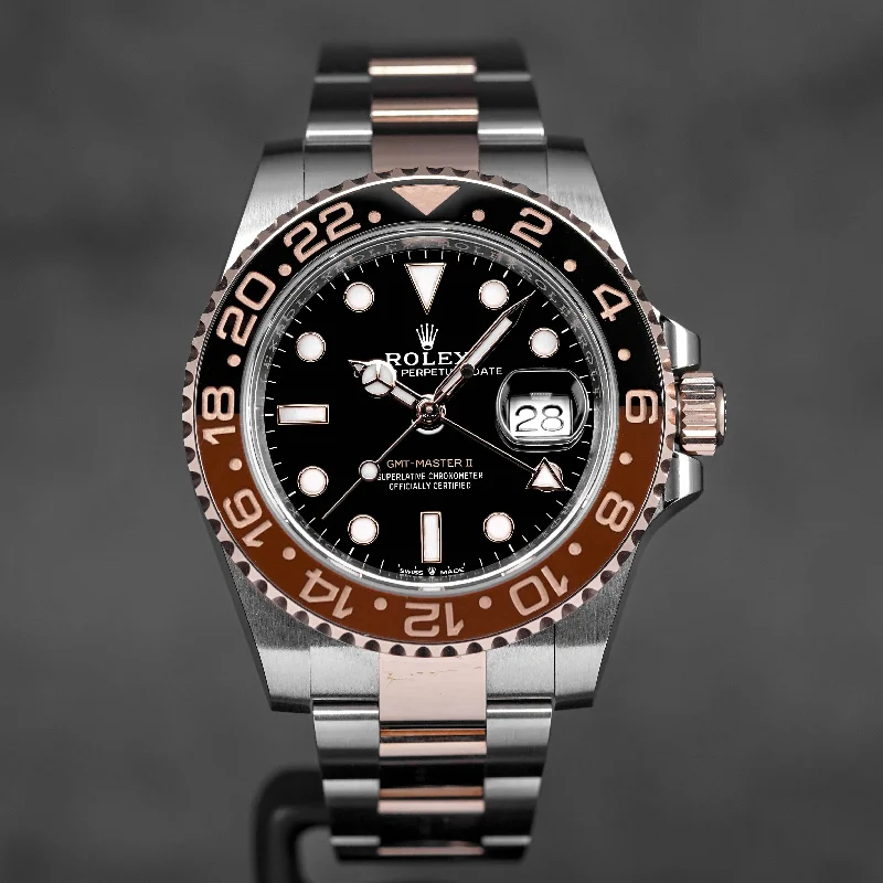 men's Rolex watches with sunburst dial -​GMT MASTER-II ROOTBEER TWOTONE ROSEGOLD (2020)
