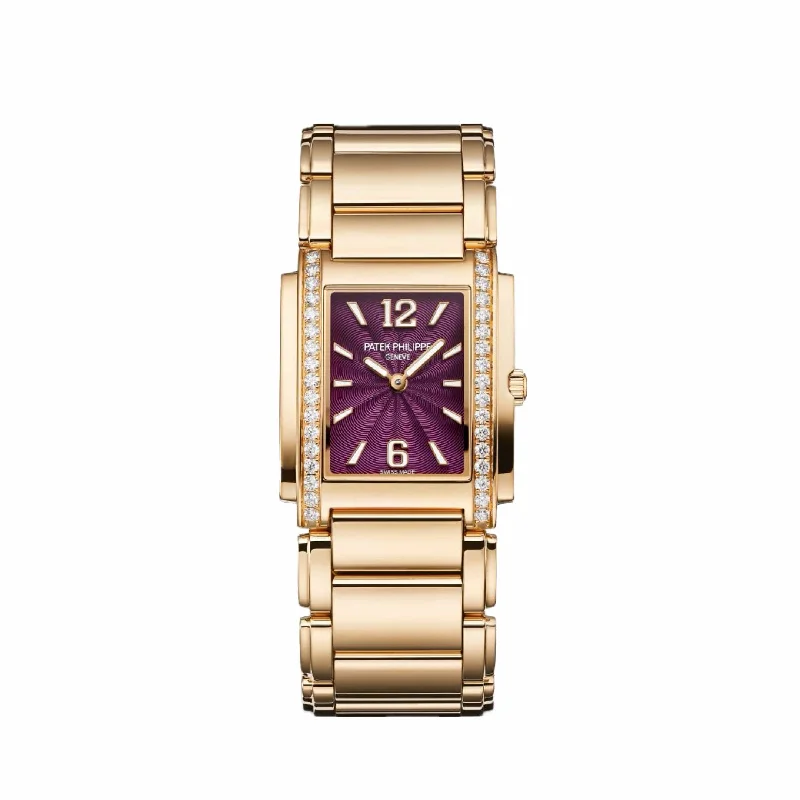 Men's Patek Philippe Watches for Minimalist Style-Patek Philippe Twenty-4 4910/1201R-010 'Ladies' Quartz Rose Gold Purple Dial Diamond Bezel (2024)