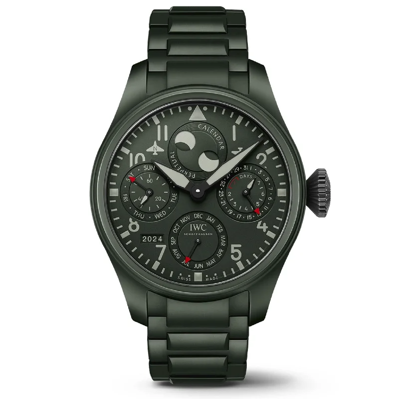 Women's Pilot Watches with Compass Calibration-Big Pilot’s Watch Perpetual Calendar Top Gun Woodland IW503101