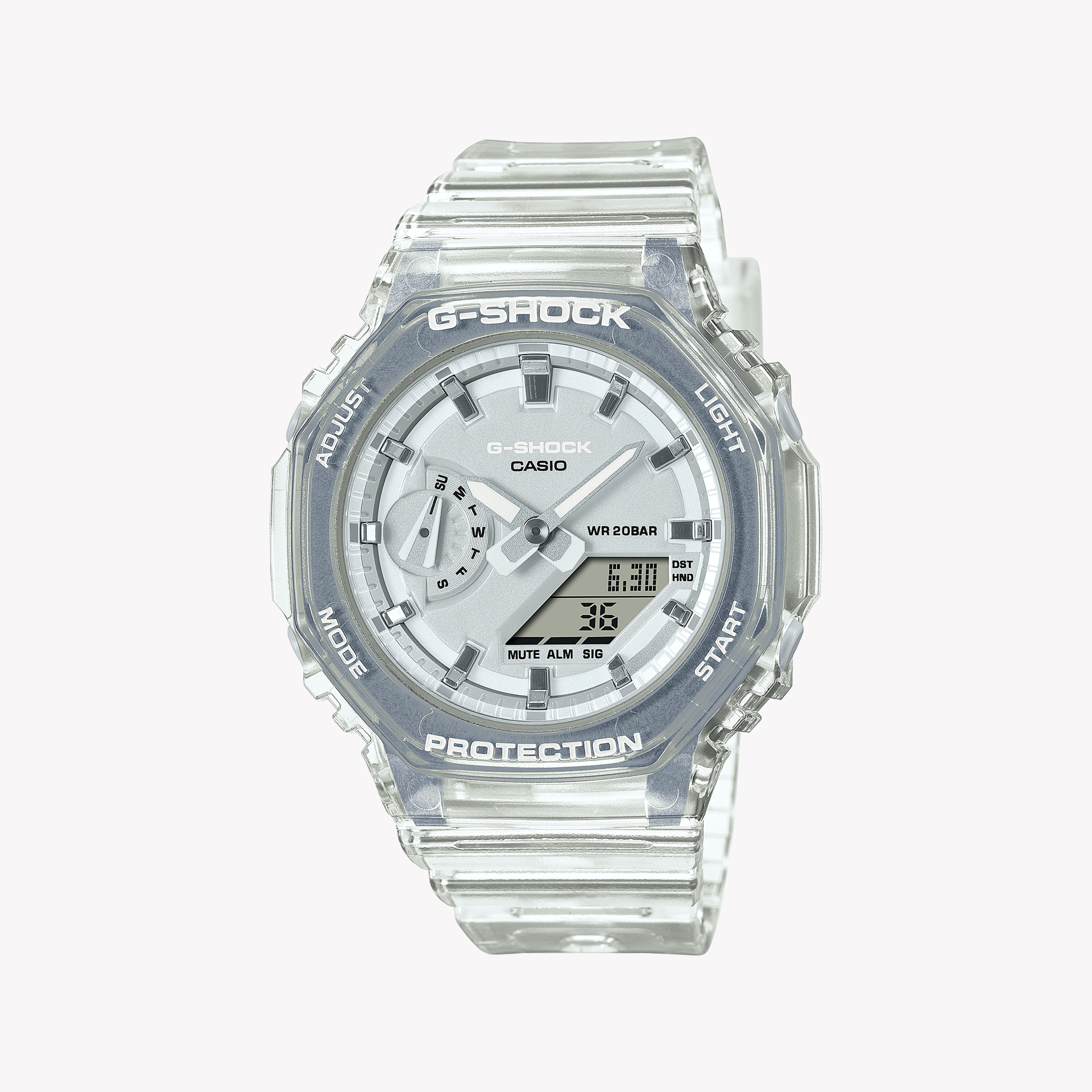 Men's Digital Watches with Thermometer Function-CASIO G-SHOCK GMA-S2100SK-7ADR - ADVENTURE AWAITS! Unisex Watch with Silver Resin Case & White Band