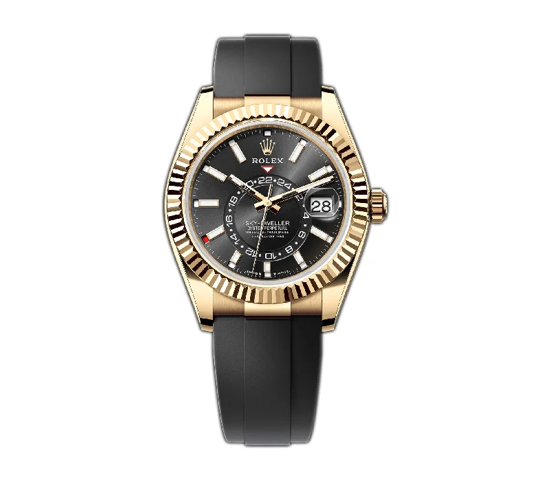 Rolex Yacht-Master 42 vs Submariner size comparison -42mm 18k Yellow Gold Bright Black Dial Oysterflex