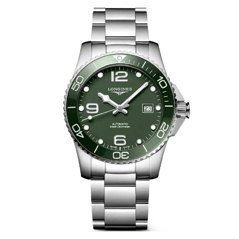 Women's Pilot Watches for Adventure Seekers-Longines Hydroconquest Green Matt Dial Men 41mm