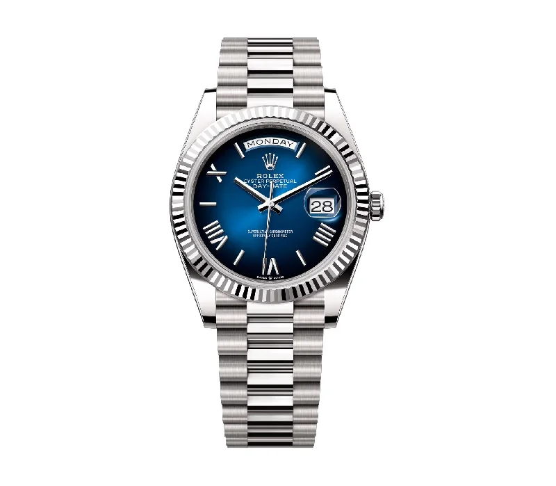 men's Rolex watches with meteorite dial -​40mm 18k White Gold Presidents Blue Ombre Dial