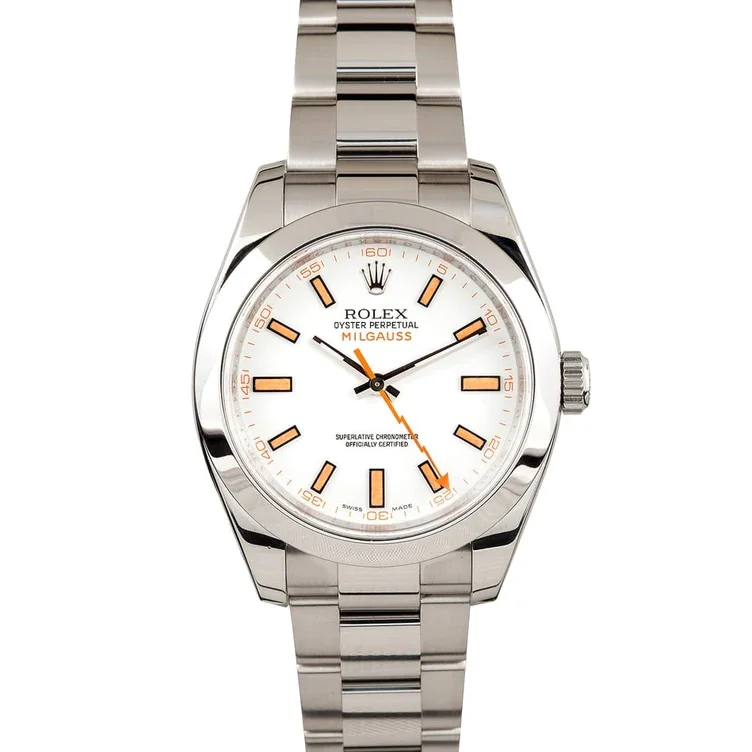 men's Rolex watches with leather straps -​Rolex Milgauss White - 116400 (Pre-Owned)