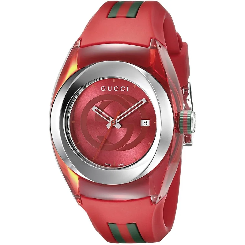 Women's Chronograph Watches for Customization-Gucci Women's YA137303 Sync  Red Rubber Watch