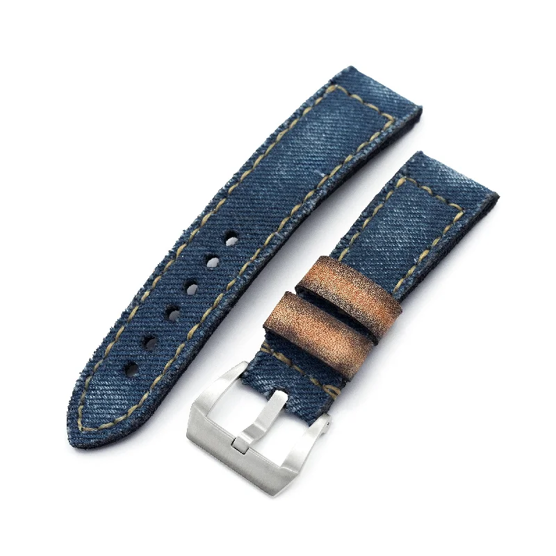 Men's Military Watches with Peacekeeping Forces-Gunny X MT Denim Blue Washed Canvas Watch Band, 24mm or 26mm